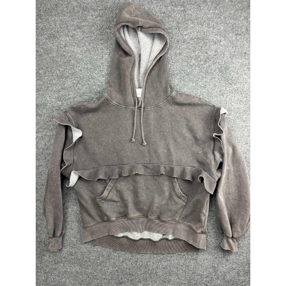 Out From Under Shirt Womens Small Gray Ruffle Cropped Hoodie‎ Sweatshirt Top